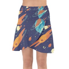 Space Galaxy Planet Universe Stars Night Fantasy Wrap Front Skirt by Grandong