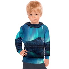 Aurora Borealis Mountain Reflection Kids  Hooded Pullover by Grandong