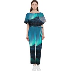 Aurora Borealis Mountain Reflection Batwing Lightweight Chiffon Jumpsuit by Grandong