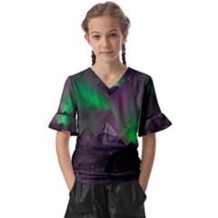 Fantasy Pyramid Mystic Space Aurora Kids  V-neck Horn Sleeve Blouse by Grandong