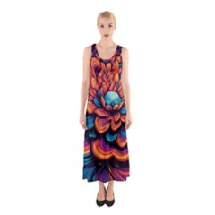 Flowers Painting Sleeveless Maxi Dress by Ravend