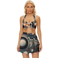 Illustrations Technology Robot Internet Processor Vintage Style Bikini Top And Skirt Set  by Vaneshop