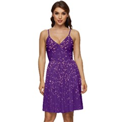 Purple Glittery Backdrop Scrapbooking Sparkle V-neck Pocket Summer Dress  by Vaneshop