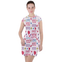 Love Mom Happy Mothers Day I Love Mom Graphic Drawstring Hooded Dress by Vaneshop