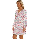 Love Mom Happy Mothers Day I Love Mom Graphic Long Sleeve Waist Tie Ruffle Velvet Dress View2