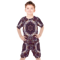 Rosette Kaleidoscope Mosaic Abstract Background Kids  T-shirt And Shorts Set by Vaneshop