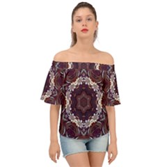 Rosette Kaleidoscope Mosaic Abstract Background Off Shoulder Short Sleeve Top by Vaneshop