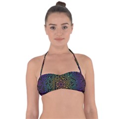 Circuit Hexagonal Geometric Pattern Background Pattern Tie Back Bikini Top by Vaneshop