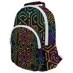 Circuit Hexagonal Geometric Pattern Background Pattern Rounded Multi Pocket Backpack by Vaneshop