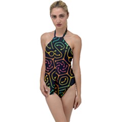 Circuit Hexagonal Geometric Pattern Background Pattern Go With The Flow One Piece Swimsuit by Vaneshop