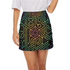 Circuit Hexagonal Geometric Pattern Background Pattern Mini Front Wrap Skirt by Vaneshop