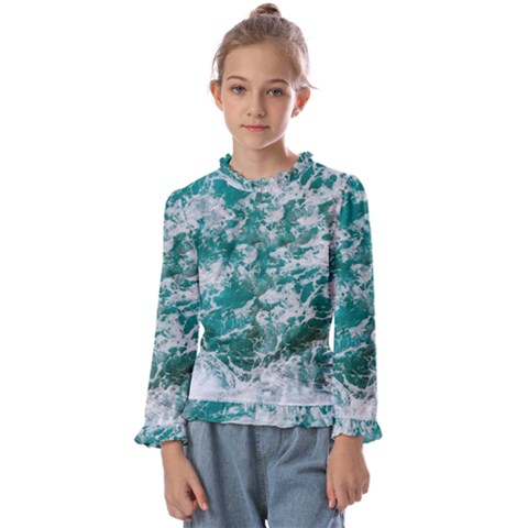 Blue Ocean Waves 2 Kids  Frill Detail T-shirt by Jack14