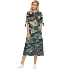 Computer Ram Tech - Bow Sleeve Chiffon Midi Dress by Amaryn4rt