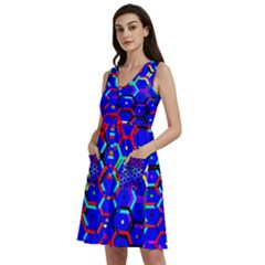 Blue Bee Hive Pattern Sleeveless Dress With Pocket by Amaryn4rt