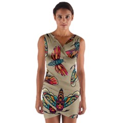 Tattoos Colorful Seamless Pattern Wrap Front Bodycon Dress by Amaryn4rt