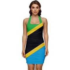 Flag Of Tanzania Sleeveless Wide Square Neckline Ruched Bodycon Dress by Amaryn4rt