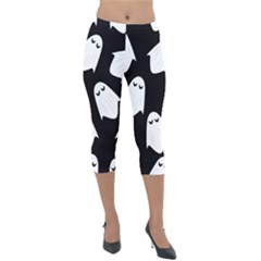 Ghost Halloween Pattern Lightweight Velour Capri Leggings  by Amaryn4rt