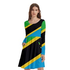 Flag Of Tanzania Long Sleeve Knee Length Skater Dress With Pockets by Amaryn4rt