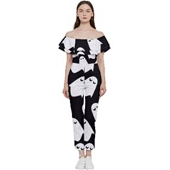 Ghost Halloween Pattern Bardot Ruffle Jumpsuit by Amaryn4rt