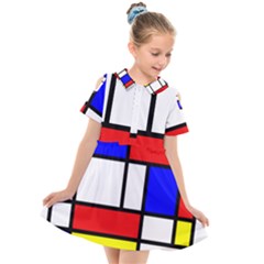 Mondrian-red-blue-yellow Kids  Short Sleeve Shirt Dress by Amaryn4rt