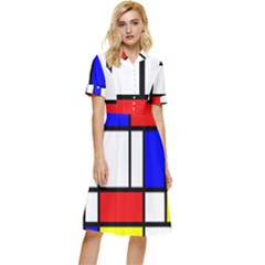 Mondrian-red-blue-yellow Button Top Knee Length Dress by Amaryn4rt