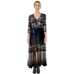 Cleveland Building City By Night Button Up Boho Maxi Dress by Amaryn4rt