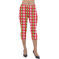 Festive Pattern Christmas Holiday Lightweight Velour Capri Leggings  by Amaryn4rt