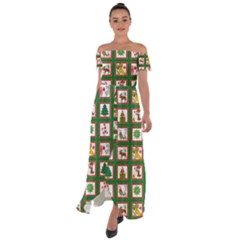 Christmas-paper-christmas-pattern Off Shoulder Open Front Chiffon Dress by Amaryn4rt