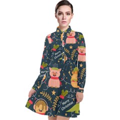 Colorful-funny-christmas-pattern Merry Christmas Xmas Long Sleeve Chiffon Shirt Dress by Amaryn4rt