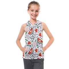 Seamless-vector-pattern-with-watermelons-mint Kids  Sleeveless Hoodie by Amaryn4rt