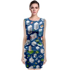 Isometric-seamless-pattern-megapolis Sleeveless Velvet Midi Dress by Amaryn4rt