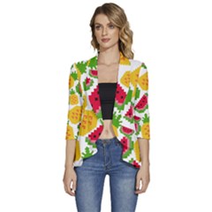 Watermelon-pattern-se-fruit-summer Women s 3/4 Sleeve Ruffle Edge Open Front Jacket by Amaryn4rt