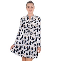Black-cat-star-christmas-tree Long Sleeve Panel Dress by Amaryn4rt