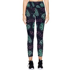 Abstract-seamless-pattern-with-tropical-leaves-hand-draw-texture-vector Pocket Leggings  by Amaryn4rt