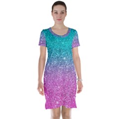 Pink And Turquoise Glitter Short Sleeve Nightdress by Sarkoni