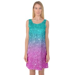 Pink And Turquoise Glitter Sleeveless Satin Nightdress by Sarkoni