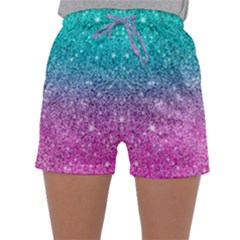 Pink And Turquoise Glitter Sleepwear Shorts by Sarkoni