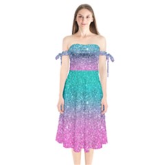 Pink And Turquoise Glitter Shoulder Tie Bardot Midi Dress by Sarkoni