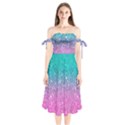 Pink And Turquoise Glitter Shoulder Tie Bardot Midi Dress View1