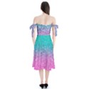 Pink And Turquoise Glitter Shoulder Tie Bardot Midi Dress View2