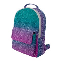 Pink And Turquoise Glitter Flap Pocket Backpack (large) by Sarkoni