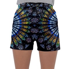 Mandala Floral Wallpaper Rose Window Strasbourg Cathedral France Sleepwear Shorts by Sarkoni