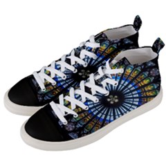 Mandala Floral Wallpaper Rose Window Strasbourg Cathedral France Men s Mid-top Canvas Sneakers by Sarkoni