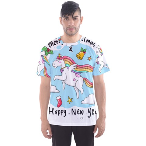 Merry Christmas Xmas Doodle Sketch Cartoon Unicorn Men s Sport Mesh T-shirt by Pakjumat