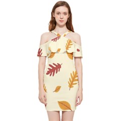 Leaves Autumn Fall Background Shoulder Frill Bodycon Summer Dress by Pakjumat