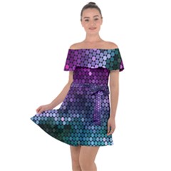 Digital Abstract Party Event Off Shoulder Velour Dress by Pakjumat