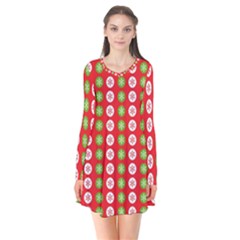 Festive Pattern Christmas Holiday Long Sleeve V-neck Flare Dress by Pakjumat