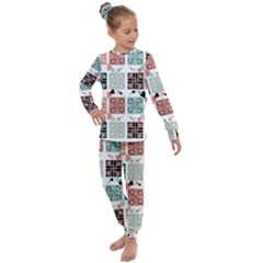 Mint Black Coral Heart Paisley Kids  Long Sleeve Set  by Pakjumat