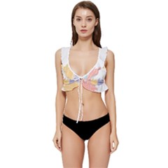 Border Frame Colorful Brush Strokes Low Cut Ruffle Edge Bikini Top by Pakjumat