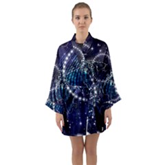 Continents Stars Networks Internet Long Sleeve Satin Kimono by Pakjumat